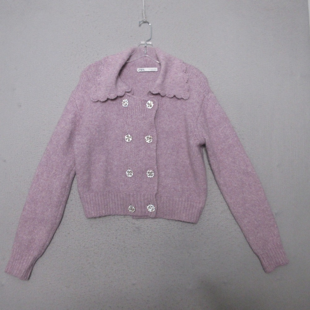 Zara Cardigan S Purple Rhinestone Button Scallop Collar Alpaca‎ Blend Romantic